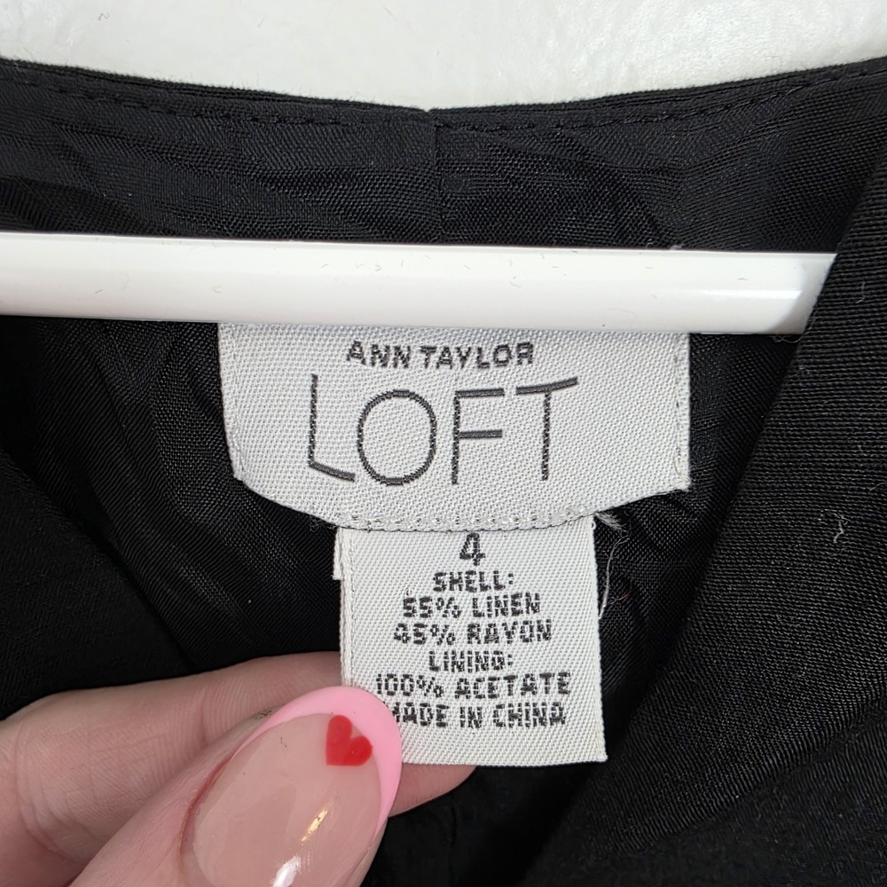 Ann Taylor Loft Black Linen Blend Structured Feminine Minimalist Tank Top Size 4 - Picture 3 of 6